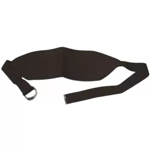Cincha de lona resistente en color oscuro con dos anillas de acero para ajustes de sujeción en clínicas.
