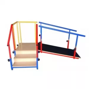 Escalera con rampa infantil montada en ángulo recto para fisioterapia pediátrica