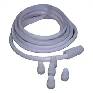 Manguera con 5 boquillas intercambiables de goma blanca para hidroterapia en clínicas.