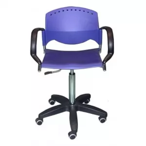 Silla de hidroterapia azul en ABS con base penta radial de acero cromado para clínicas.
