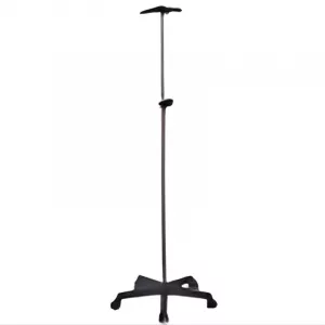 Soporte gotero móvil con base de ruedas y altura regulable para clínicas.
